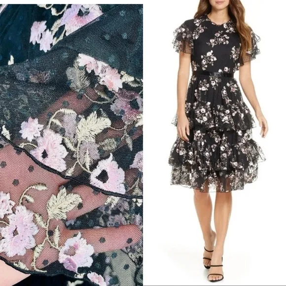NEW Rachel Parcell Black soft pink Embroidered Floral
Tiered Dress size small - Picture 2 of 11